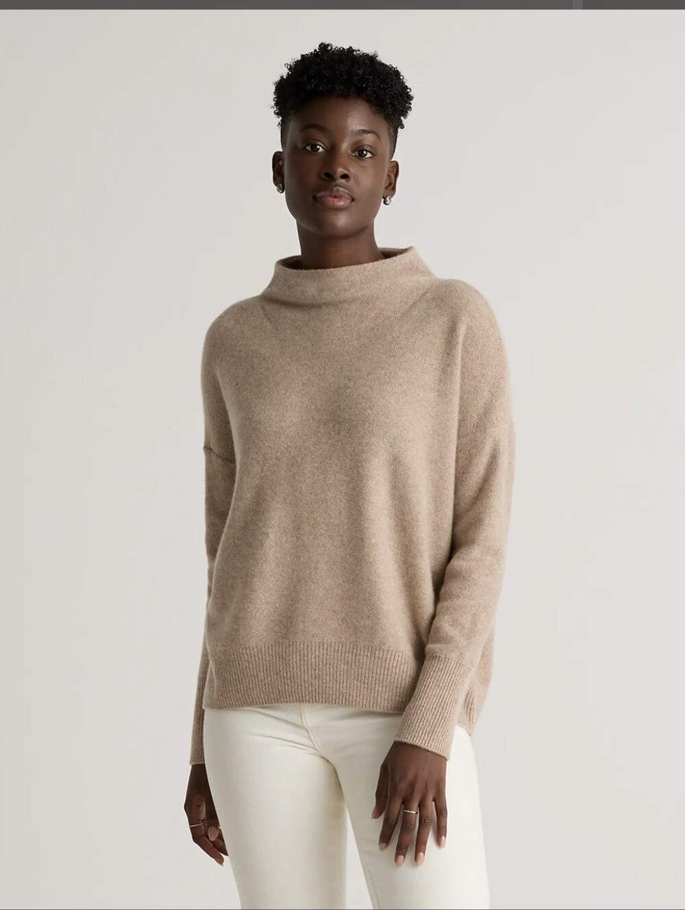 Quince Womens Funnel Neck Sweater 100% Mongolian Cashmere Quiet Luxury Beige XL
